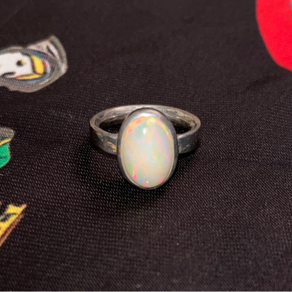 Sterling Silver Opal Oval Ring - image 1